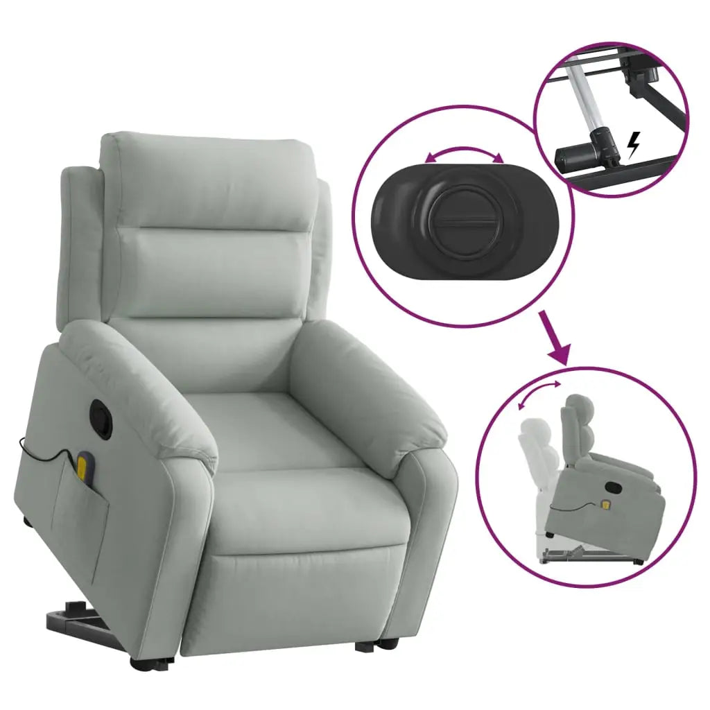 vidaXL Stand up Massage Recliner Chair Light Gray Velvet - Furniture > Chairs > Electric Massaging Chairs
