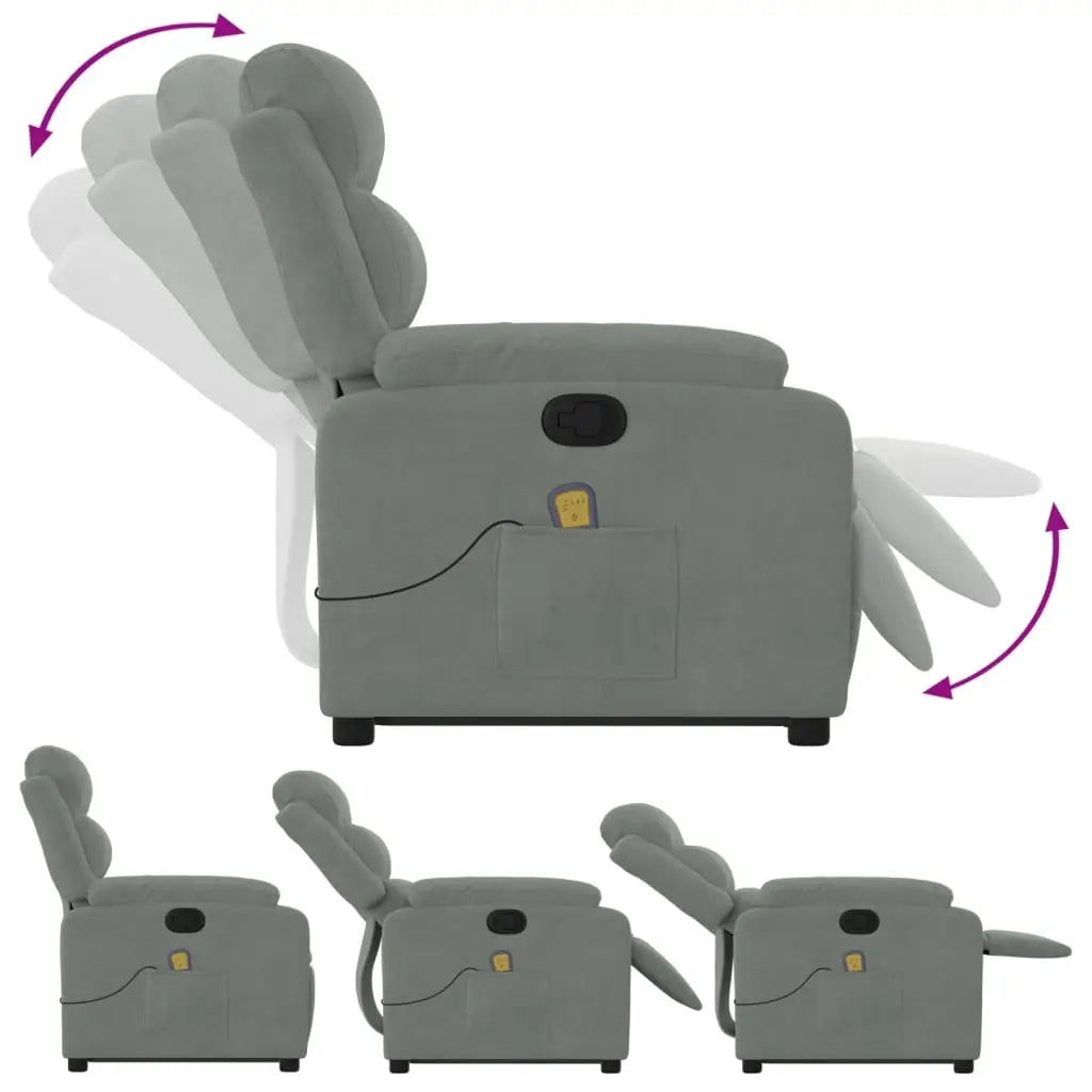 vidaXL Stand up Massage Recliner Chair Light Gray Velvet - Furniture > Chairs > Electric Massaging Chairs