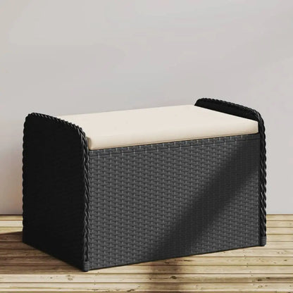 vidaXL Storage Bench with Cushion Outdoor Garden Seat Furniture Poly Rattan - Black / 31.5’’ x 20.1’’ x 20.5’’/ 1 pcs/
