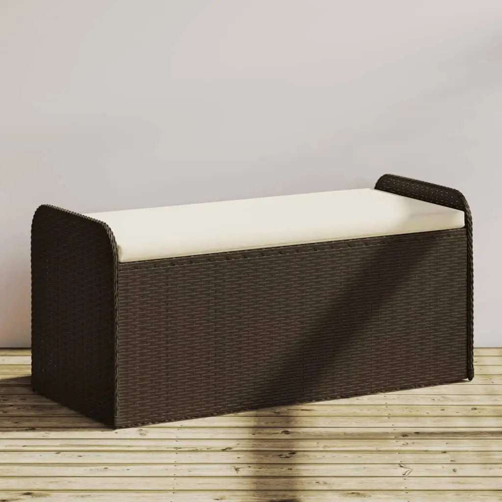 vidaXL Storage Bench with Cushion Outdoor Garden Seat Furniture Poly Rattan - Brown / 45.3’’ x 20.1’’ x 20.5’’/ 1 pcs/