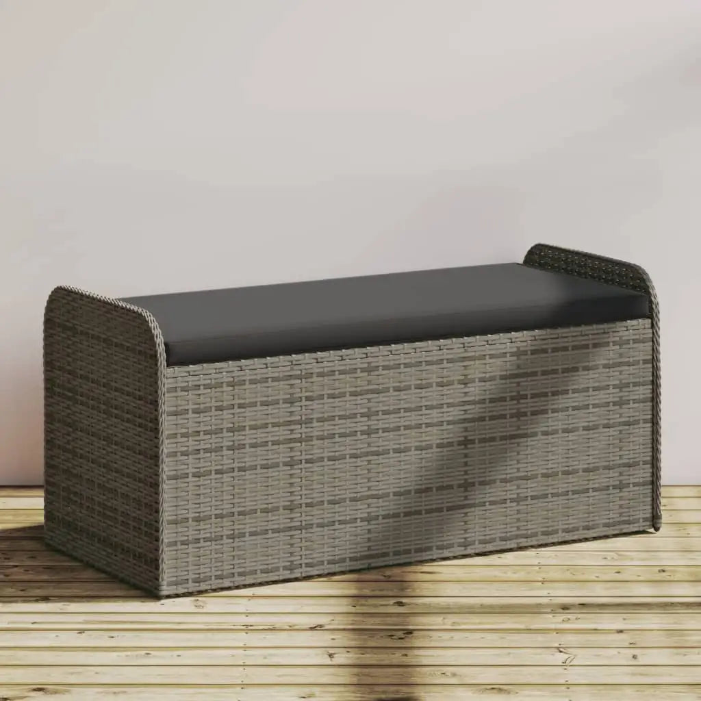 vidaXL Storage Bench with Cushion Outdoor Garden Seat Furniture Poly Rattan - Gray / 45.3’’ x 20.1’’ x 20.5’’/ 1 pcs/
