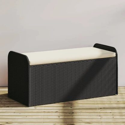 vidaXL Storage Bench with Cushion Outdoor Garden Seat Furniture Poly Rattan - Black / 45.3’’ x 20.1’’ x 20.5’’/ 1 pcs/