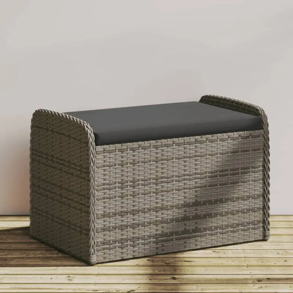 vidaXL Storage Bench with Cushion Outdoor Garden Seat Furniture Poly Rattan - Gray / 31.5’’ x 20.1’’ x 20.5’’/ 1 pcs/