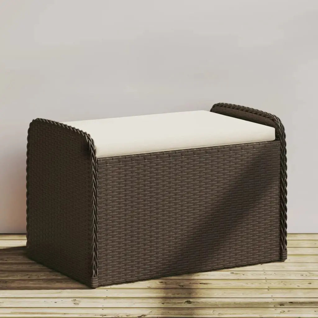 vidaXL Storage Bench with Cushion Outdoor Garden Seat Furniture Poly Rattan - Brown / 31.5’’ x 20.1’’ x 20.5’’/ 1 pcs/