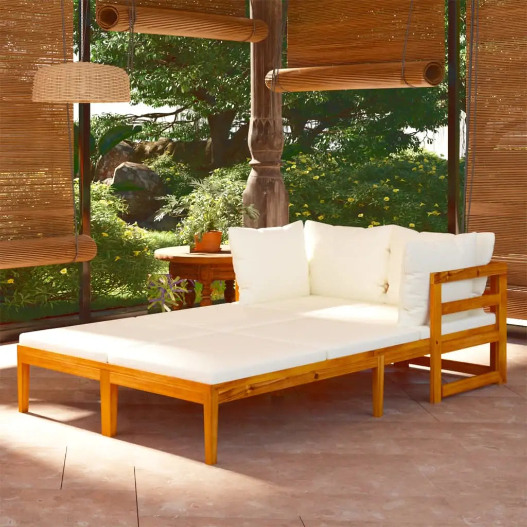vidaXL Sun Loungers with Cream White Cushions 2 pcs Acacia Wood - Loungers