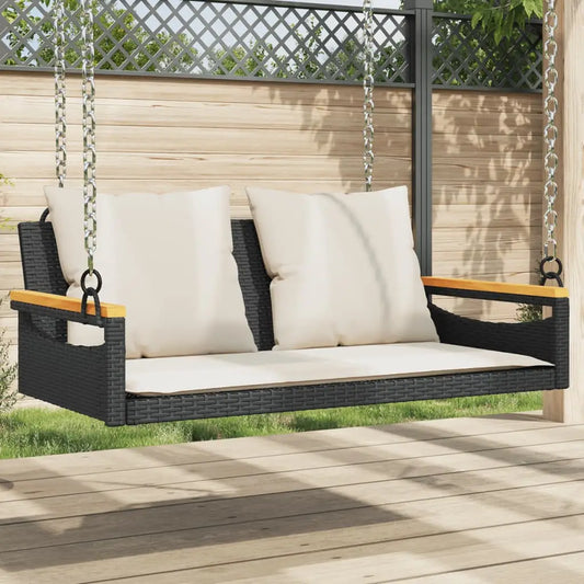 vidaXL Swing Bench with Cushions Black 42.9’’x24.4’’x15.7’’ Poly Rattan - Swing Bench