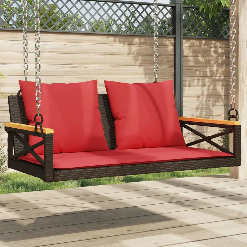 vidaXL Swing Bench with Cushions Hammock Chair Poly Rattan Brown/Gray/Black - Swing Bench