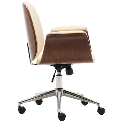 vidaXL Swivel Arm Chair Ergonomic Office Chair Bent Wood and Faux Leather - Furniture > Office Furniture > Office Chairs