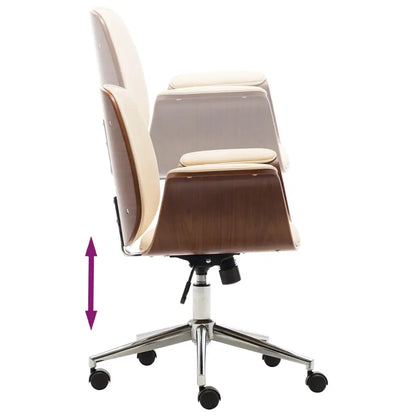 vidaXL Swivel Arm Chair Ergonomic Office Chair Bent Wood and Faux Leather - Furniture > Office Furniture > Office Chairs