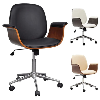 vidaXL Swivel Arm Chair Ergonomic Office Chair Bent Wood and Faux Leather - Black / 1 pcs - Furniture > Office