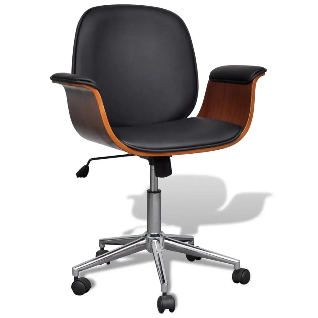 vidaXL Swivel Arm Chair Ergonomic Office Chair Bent Wood and Faux Leather - Furniture > Office Furniture > Office Chairs