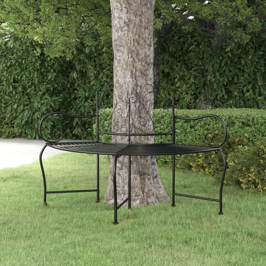 vidaXL Tree Bench 59.1’’ Black Steel - Outdoor Bench