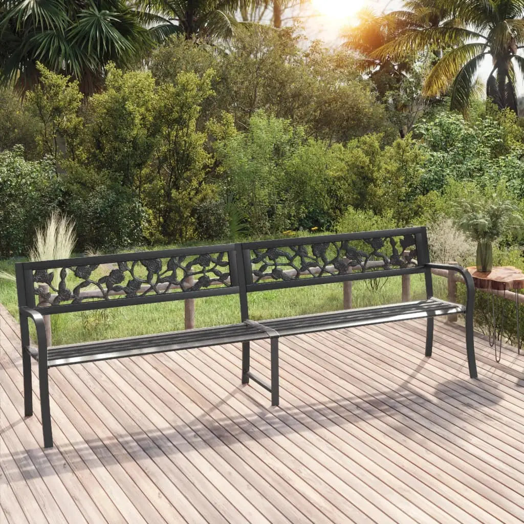vidaXL Twin Patio Bench 96.9’’ Black Steel - Outdoor Bench