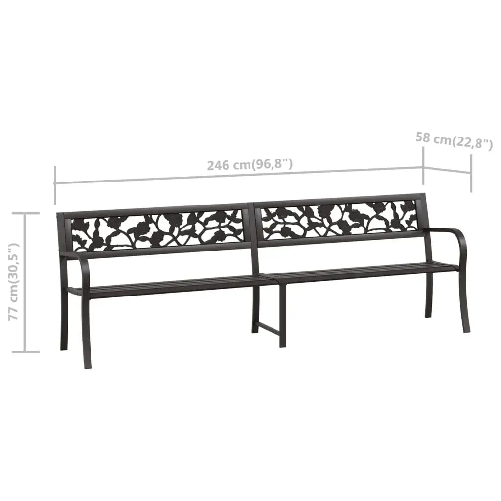 vidaXL Twin Patio Bench 96.9’’ Black Steel - Outdoor Bench