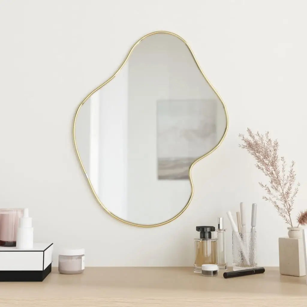 vidaXL Wall Mirror Decorative Hanging Vanity Mirror for Bathroom Living Room - Gold / 19.7’’ x 15.7’’/ 1 pcs - Home &
