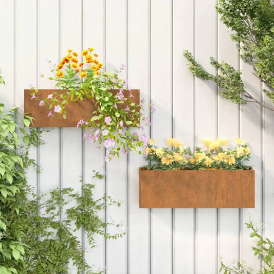 vidaXL Wall Planters 2 pcs Rusty Corten Steel 20.9’’x3.9’’x6.7’’ - Wall Planters
