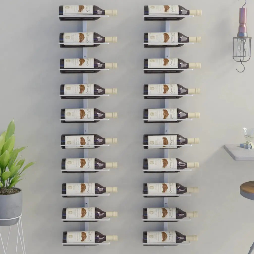 vidaXL Wall Wine Rack Wall Mounted Bottle Holder Storage Organizer for Pantry - White / 2 piece/ 10 bottle - Furniture