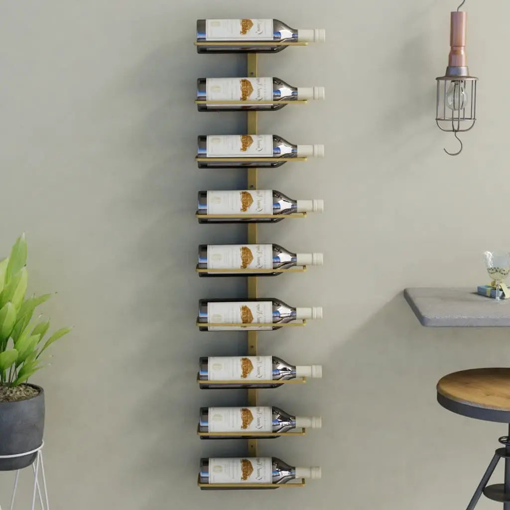 vidaXL Wall Wine Rack Wall Mounted Bottle Holder Storage Organizer for Pantry - Gold / 1 piece/ 9 bottle - Furniture >