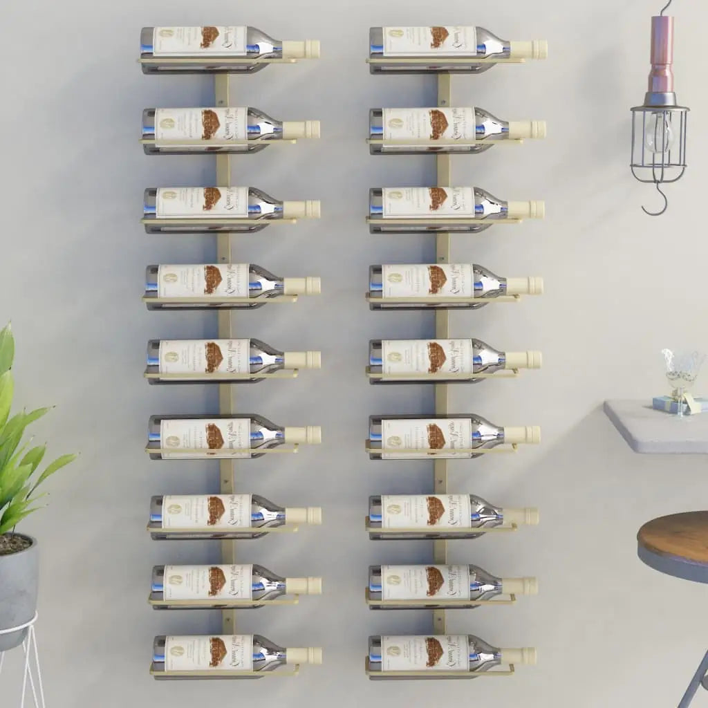 vidaXL Wall Wine Rack Wall Mounted Bottle Holder Storage Organizer for Pantry - Gold / 2 piece/ 9 bottle - Furniture >
