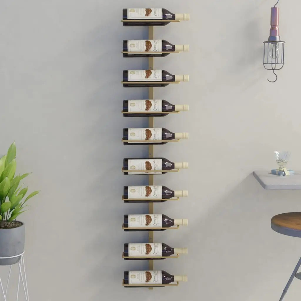 vidaXL Wall Wine Rack Wall Mounted Bottle Holder Storage Organizer for Pantry - Gold / 1 piece/ 10 bottle - Furniture >
