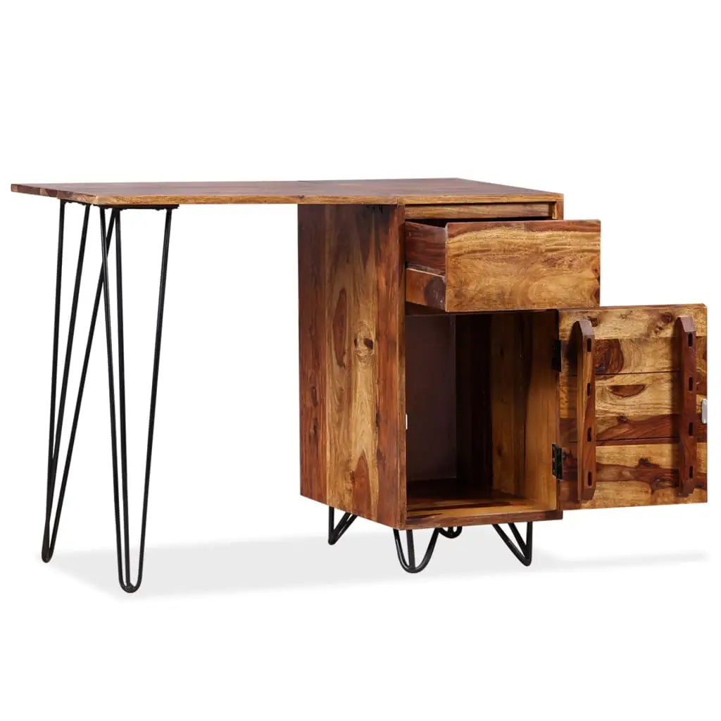 vidaXL Writing Desk with 1 Drawer and 1 Cabinet Solid Sheesham Wood - Furniture > Office Furniture > Desks