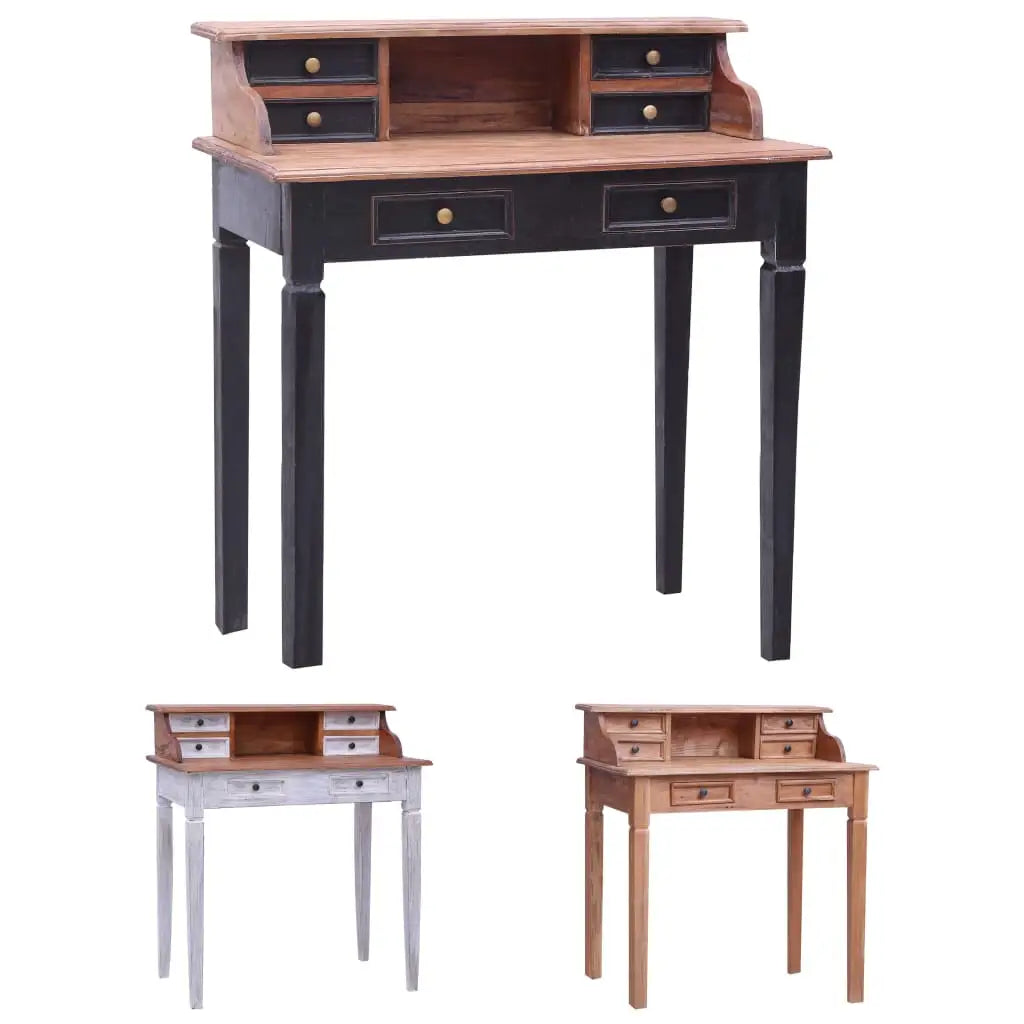 vidaXL Writing Desk with Drawers Computer Desk for Office Solid Reclaimed Wood - Black - Furniture > Office Furniture >