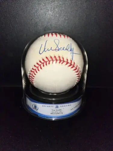 Autographed Vin Scully LA Dodgers signed official MLB baseball in display case