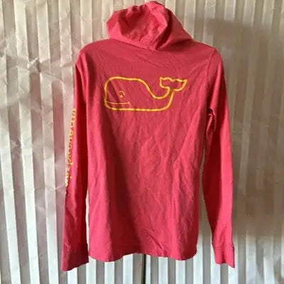 Vineyard Vines Girls pink pullover hoodie with yellow whale graphic on back