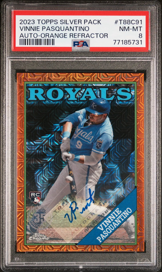 Vinnie Pasquantino 2003 Topps Silver Pack Orange Auto #17/25 PSA 8 Nm-Mint baseball card