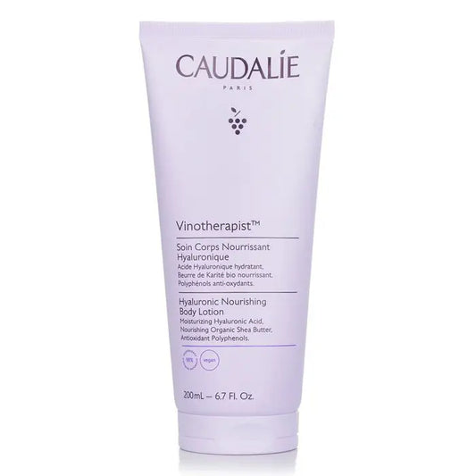 White tube of Caudalie Vinotherapist Hyaluronic Nourishing Body Lotion for nourishing body care