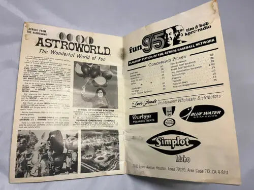 Vintage Astroworld brochure from 1969 Houston Astros vs Philadelphia Phillies program