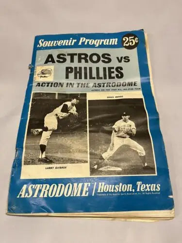 Vintage Houston Astros vs Philadelphia Phillies program from 1969, collectible souvenir
