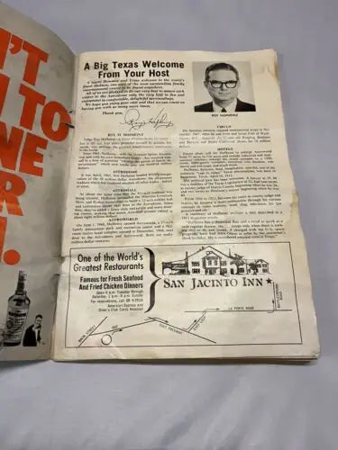San Jacinto Inn brochure featured in Vintage 1969 Houston Astros vs Philadelphia Phillies Program