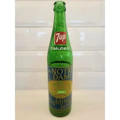 Green 7-Up Notre Dame bottle from Vintage 1973 Notre Dame Fighting Irish commemorative