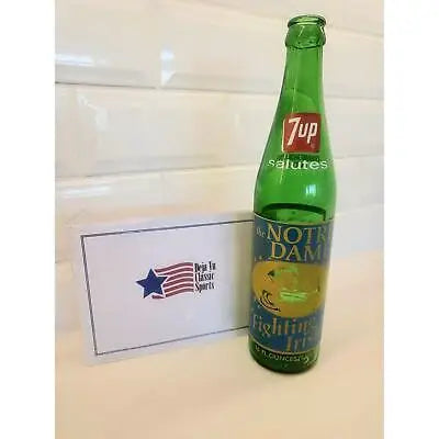 Green 7UP Notre Dame bottle from Vintage 1973 Notre Dame Fighting Irish memorabilia