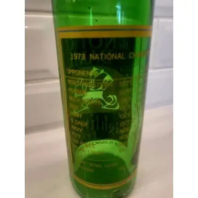 Green 1973 National Championship glass from Vintage 1973 7UP Bottle Notre Dame Fighting Irish
