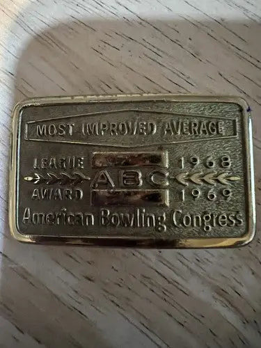 Vintage American Bowling Congress Most Improved Belt Buckle with 1968-1969 award
