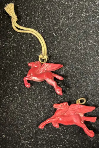 Red Winged Horse Charms from Vintage Celluloid Mobil Oil Red Pegasus Toy Prize Lot