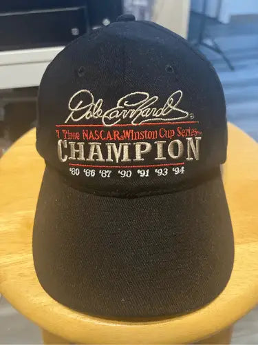 Black Vintage Dale Earnhardt 7 Time Champion Hat with embroidered text
