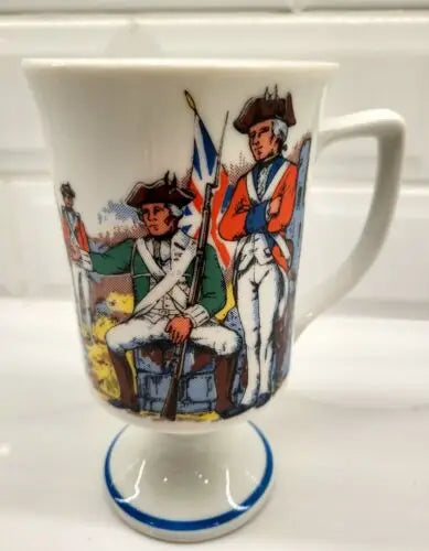 Patriotic porcelain mug featuring Red Coats Revolutionary War design for tea or coffee