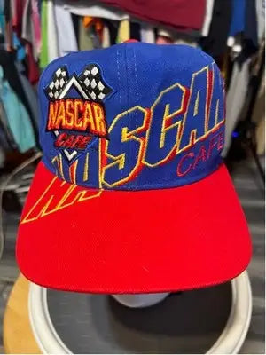 Blue and red NASCAR Cafe Orlando snapback hat featuring NASCAR Cafe logo