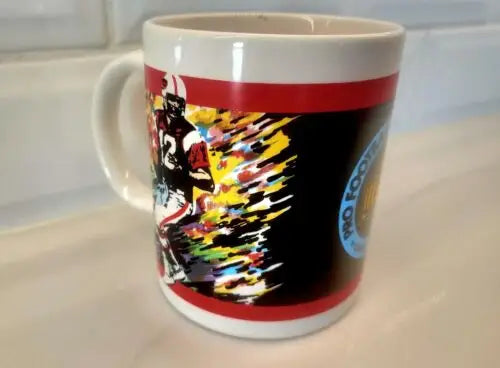 Football-themed ceramic mug featuring Joe Namath Canton design for NFL fans