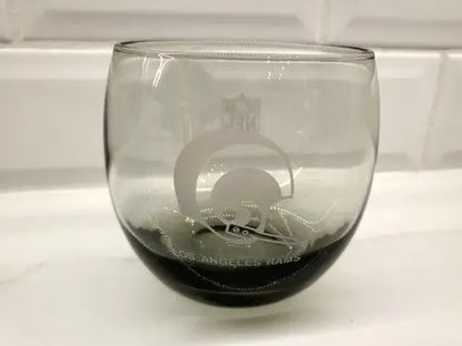 Vintage NFL Los Angeles Rams etched smoky glass whiskey tumbler for fans in Los Angeles