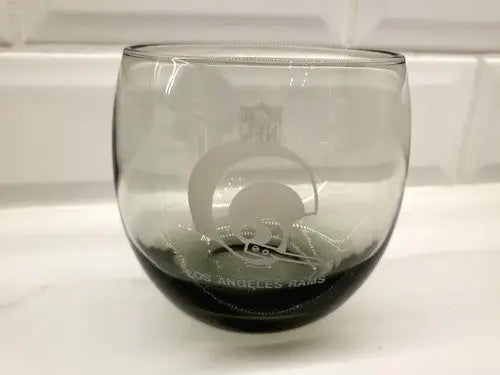 Vintage NFL Los Angeles Rams etched smoky glass whiskey tumbler for fans in Los Angeles