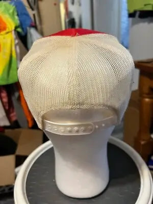 Red and white mesh Vintage Ontario Retro Trucker SnapBack Hat with snapback closure