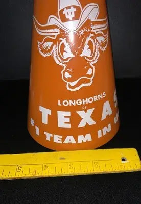 Orange plastic Texas Longhorns megaphone with Longhorns National Champions logo for Texas Longhorns fans