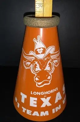 Orange megaphone with Texas Longhorns national champions logo for Longhorns national fans
