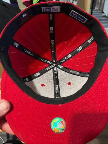 Red Saint Louis Cardinals vintage fitted cap with interior branding and holographic sticker