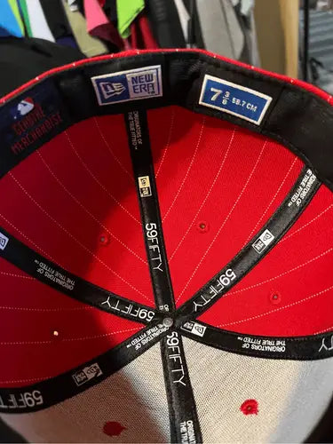 Red New Era 59FIFTY fitted baseball cap on Vintage Saint Louis Cardinals Pin Strip Hat