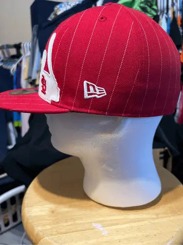 Red and white pinstriped baseball cap from Vintage Saint Louis Cardinals fitted hat collection